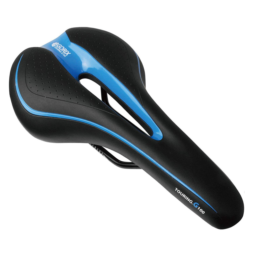Gorix Bike Saddle Seat Comfortable Cushion With Rail Mountain Road Bicycle For Men And Women (Gx-C19) (Black   Blue)