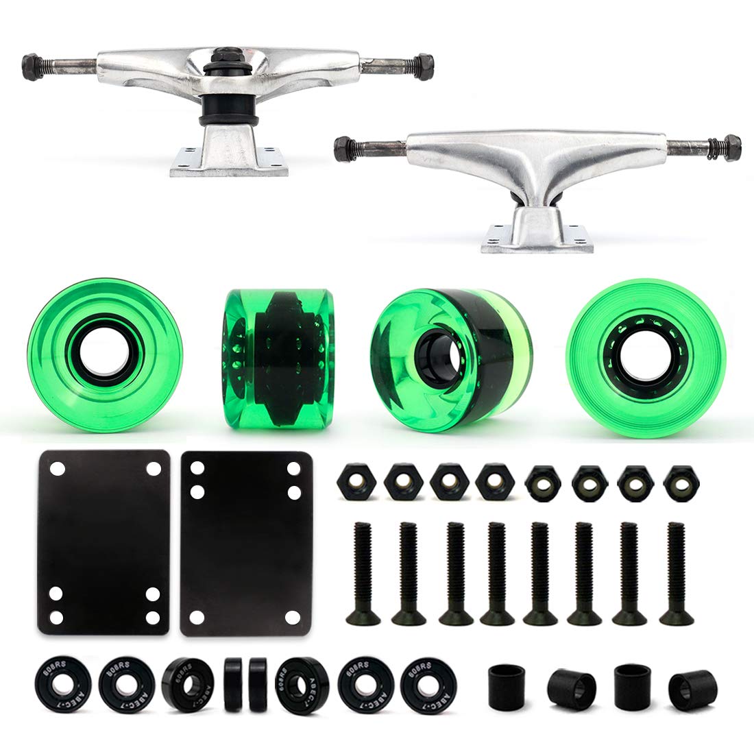 VJ Skateboard Truck and Wheel, 5.0 Skateboard Trucks (Silver) w/Skateboard Cruiser Wheel 60mm, Skateboard Bearings, Skateboard S