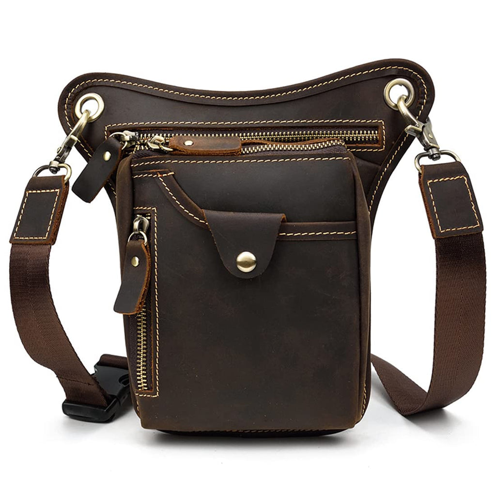 Kpywzer Vintage Leather Drop Leg Bag For Men Women Thigh Hip Bum Waist Fanny Pack Motorcycle Bike Riding Cycling Multi-Purpose T