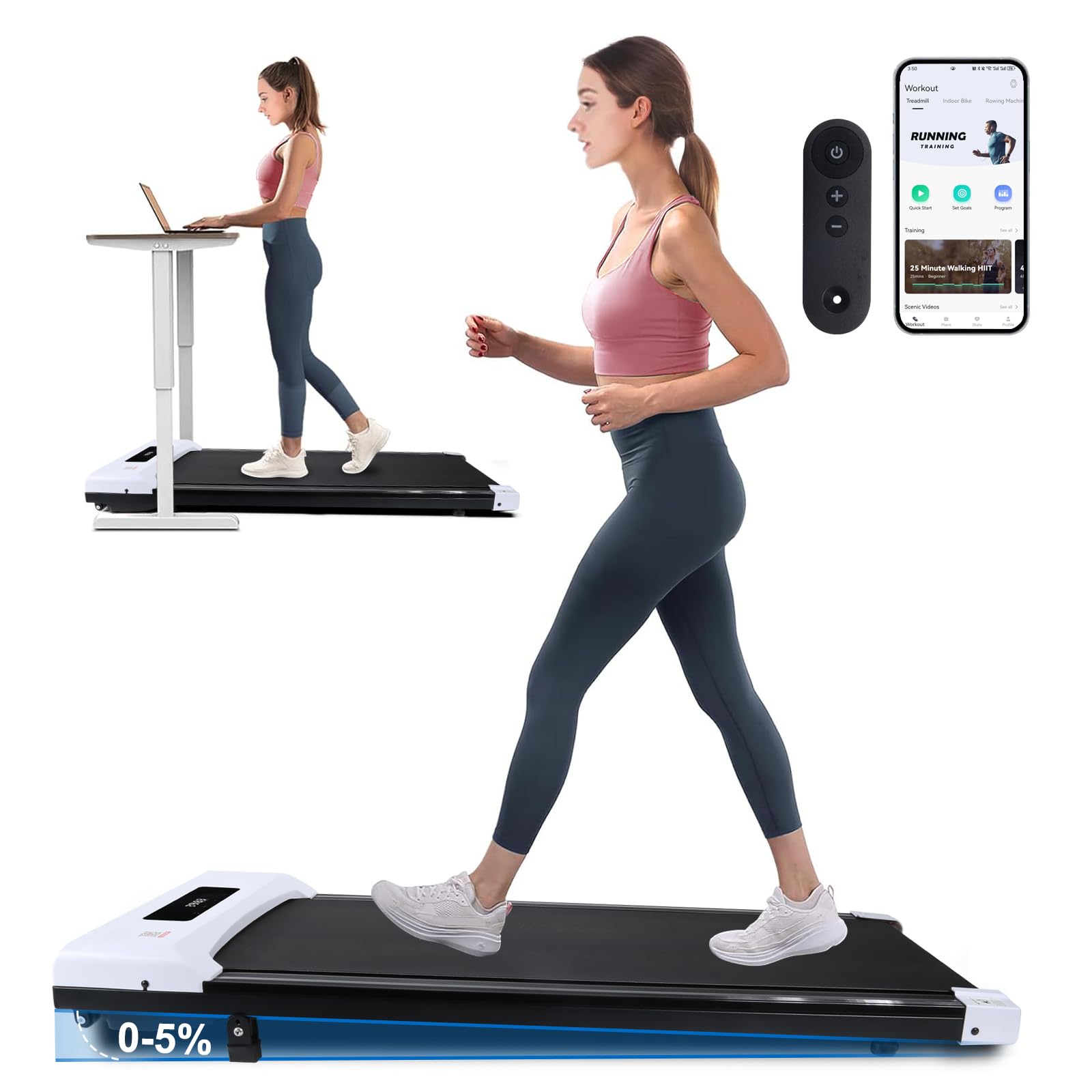 Heytent Walking Pad Treadmill With 5% Incline Under Desk Treadmill, Portable Mini Walking Treadmills For Home/Office, Installati