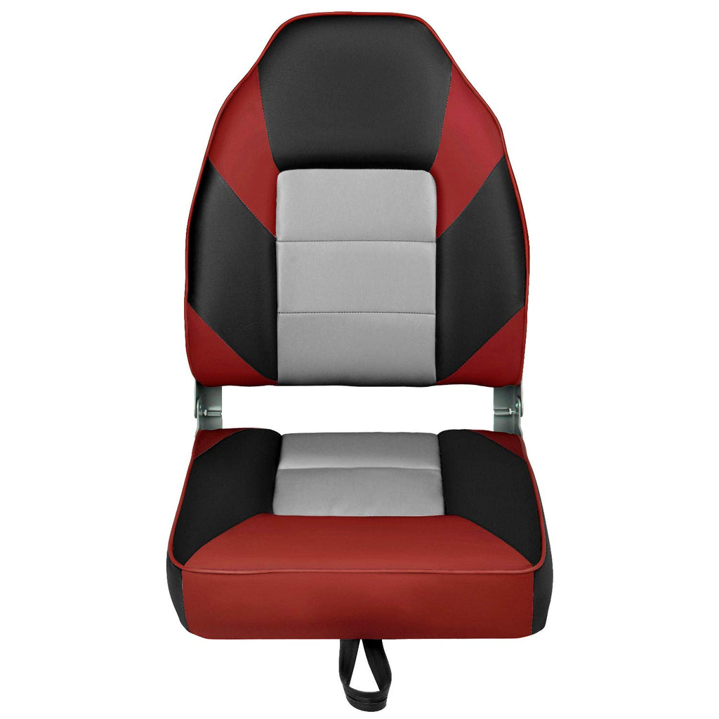 Leader Accessories A Pair Of Elite Low/High Back Folding Fishing Boat Seat (2 Seats) (Red/Charcoal/Black)