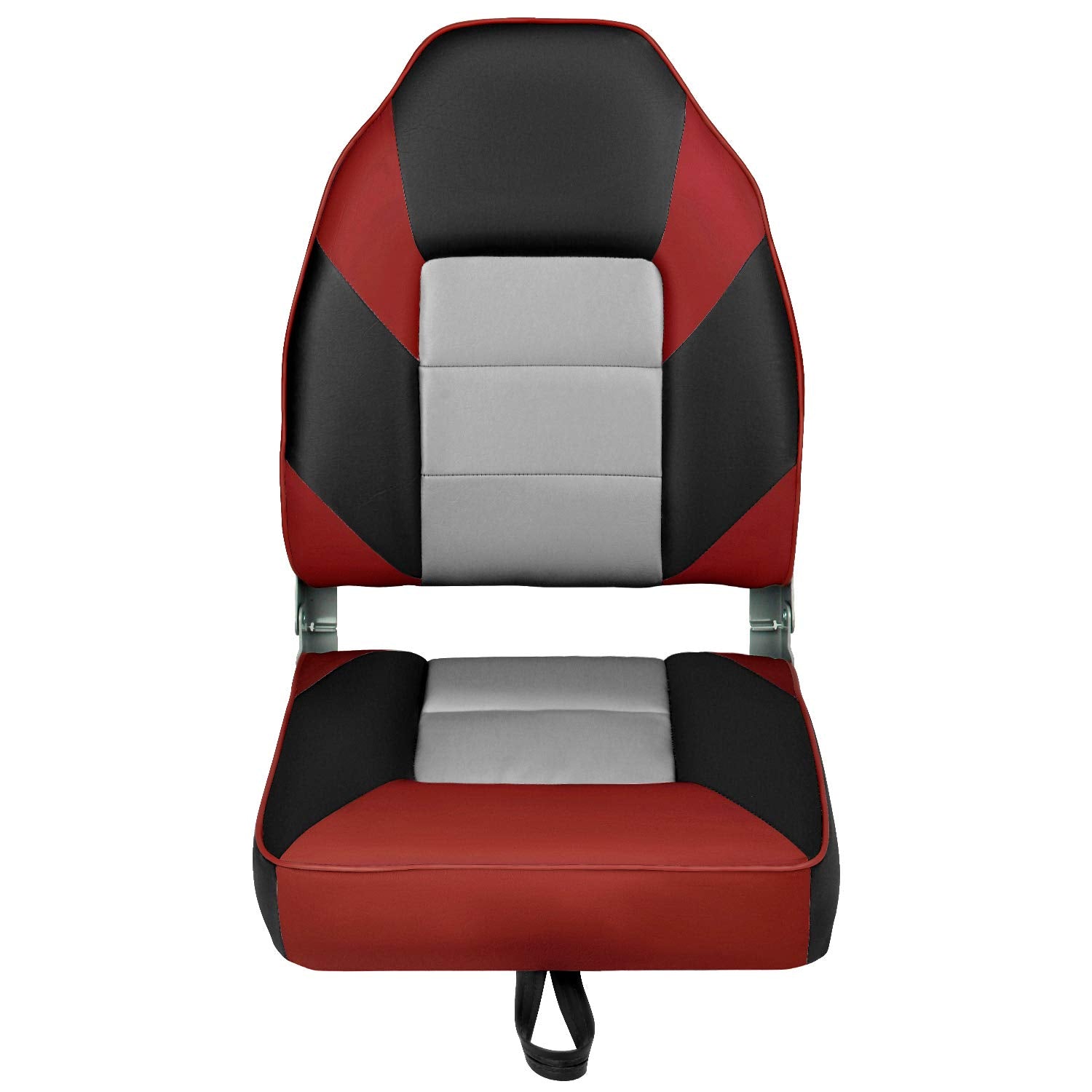 Leader Accessories A Pair Of Elite Low/High Back Folding Fishing Boat Seat (2 Seats) (Red/Charcoal/Black)