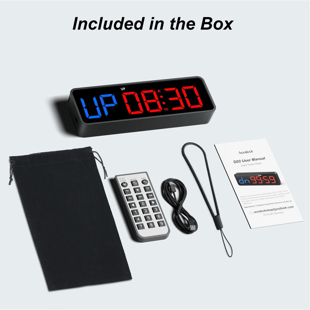 Acedeck Portable Gym Timer Clock: Fitness Digital Clock With Strong Magnet - Remote Control For Fitness Enthusiasts - Powerful B
