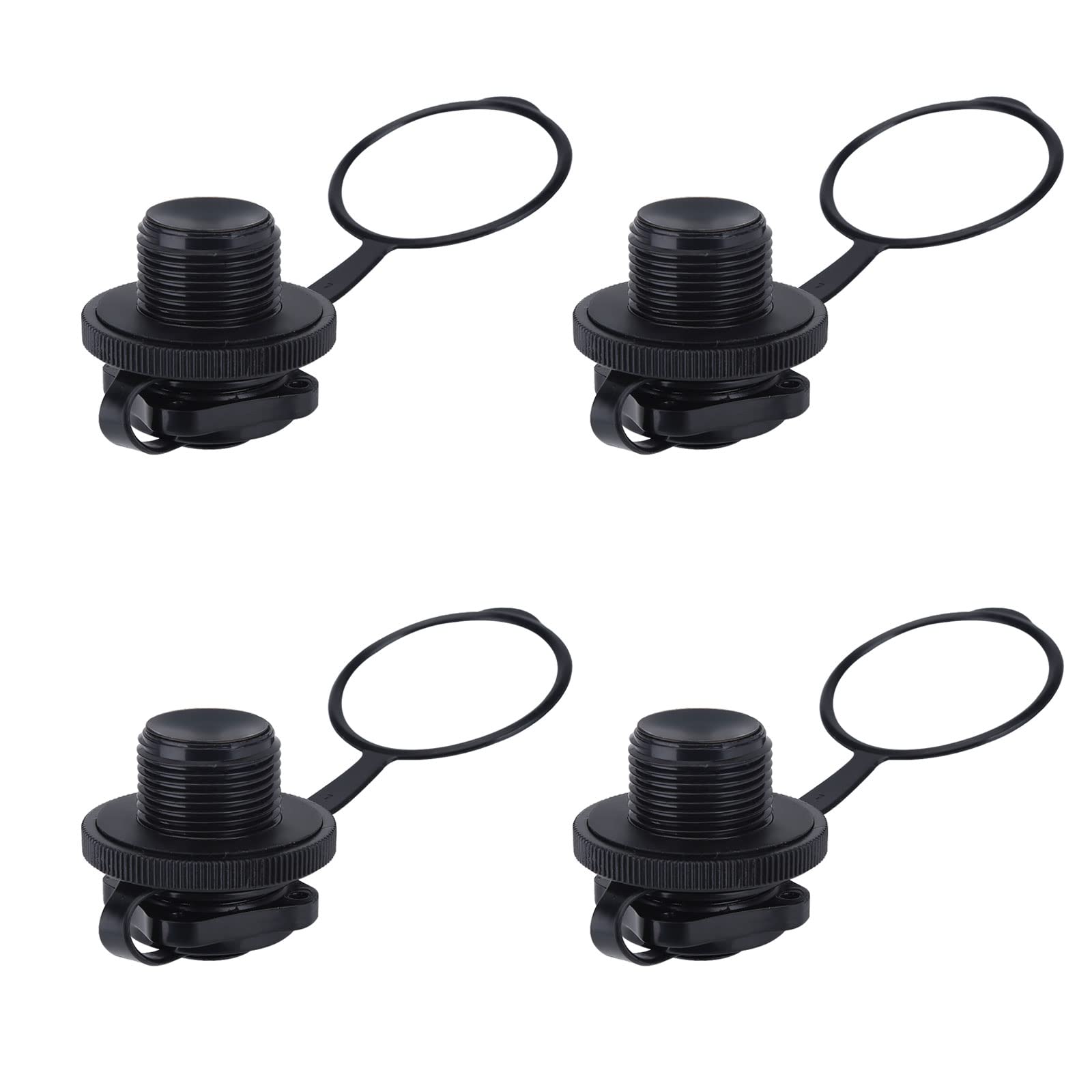 Flylin 4Pcs Inflatable Boat Air Valve, Boat Spiral Air Plugs Black One-Way Inflation Replacement Screw, Plastic Tube Valve Repla