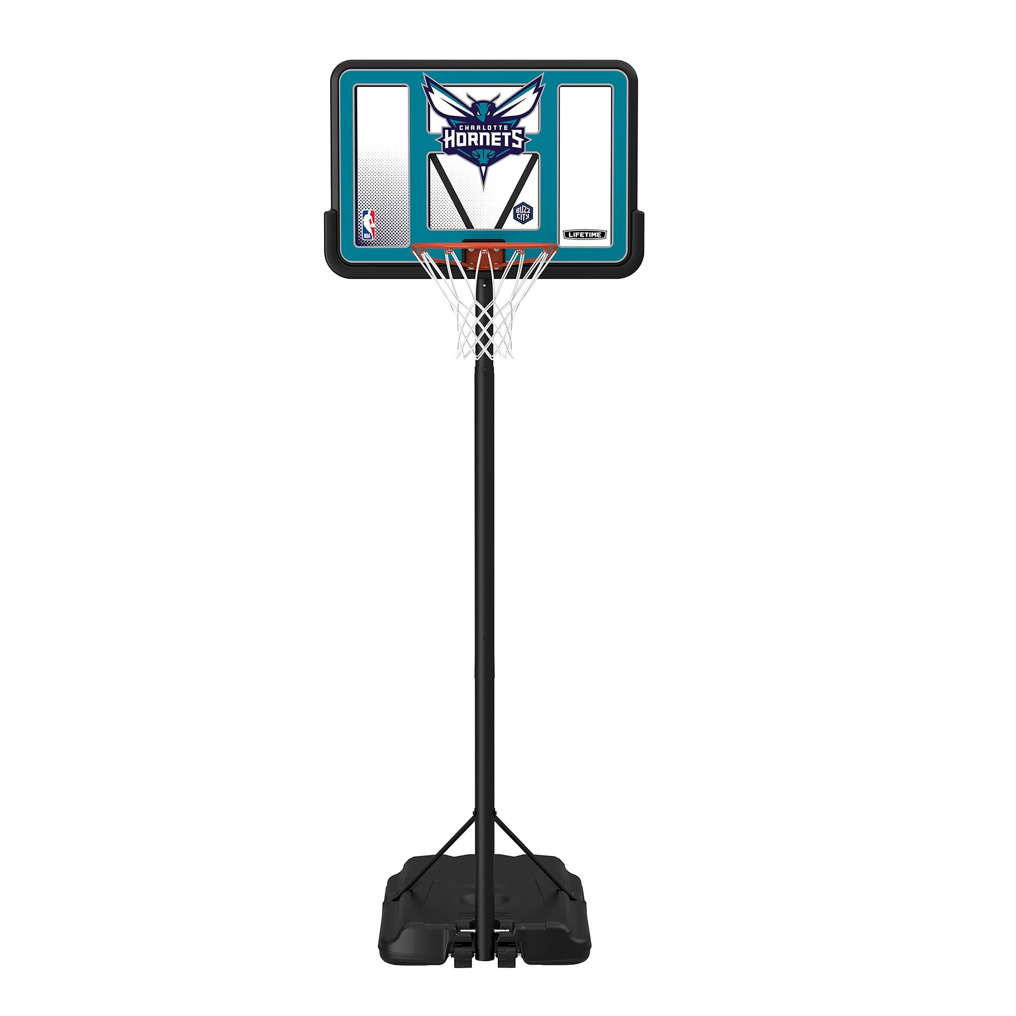 Lifetime NBA Charlotte Hornets Portable Basketball Hoop, Adjustable Height 7.5-10 Ft, 44 Inch Shatterproof Fusion Backboard, Bas