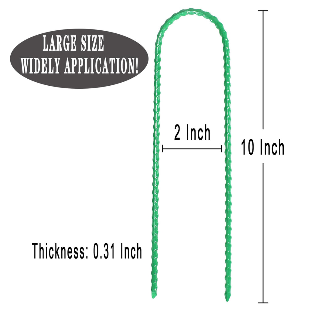 10''X2'' Trampolines Wind Stakes Green Heavy Duty U Shape Steel Garden Stakes Ground Anchors With Sharp End For Camping Tent, Ga