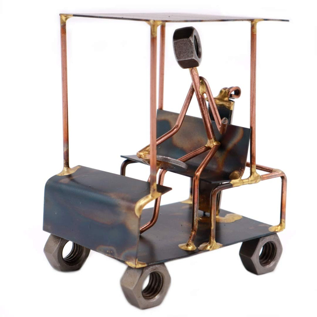 Golf Cart With Man Collectible Handmade Metal Art Figurine, Desk Accessories, Trophy, Boss Gift, Office D?Or, Business Professio