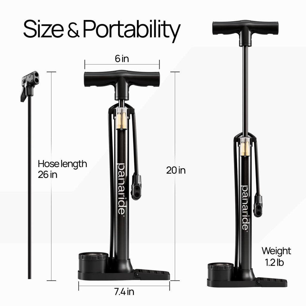 Bike Pump with Gauge - Floor Bike Pumps for Road & Mountain Bikes, Presta & Schrader Valve, 160 PSI, 2-Inch Dial, Includes Needl