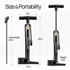 Bike Pump with Gauge - Floor Bike Pumps for Road & Mountain Bikes, Presta & Schrader Valve, 160 PSI, 2-Inch Dial, Includes Needl