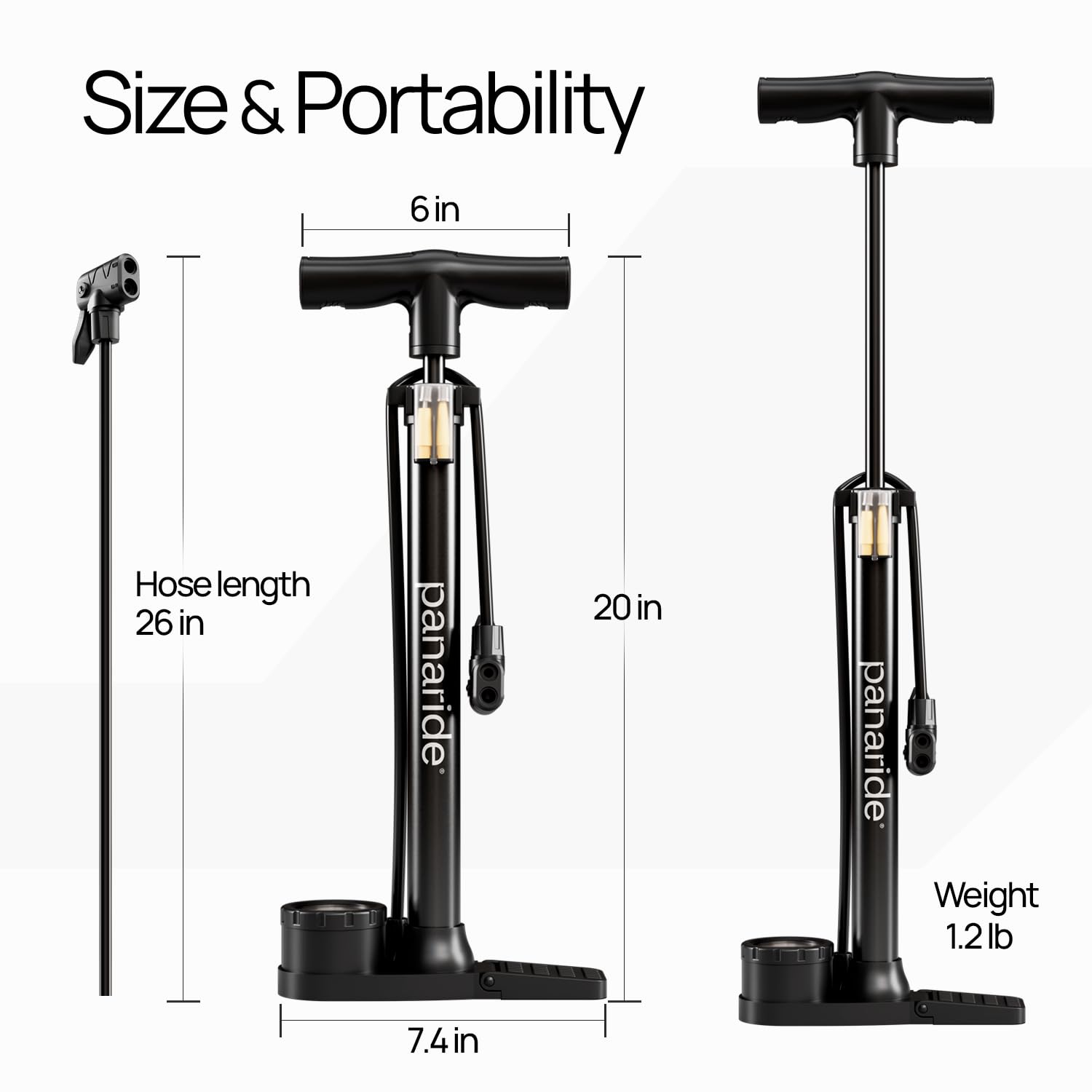 Bike Pump with Gauge - Floor Bike Pumps for Road & Mountain Bikes, Presta & Schrader Valve, 160 PSI, 2-Inch Dial, Includes Needl