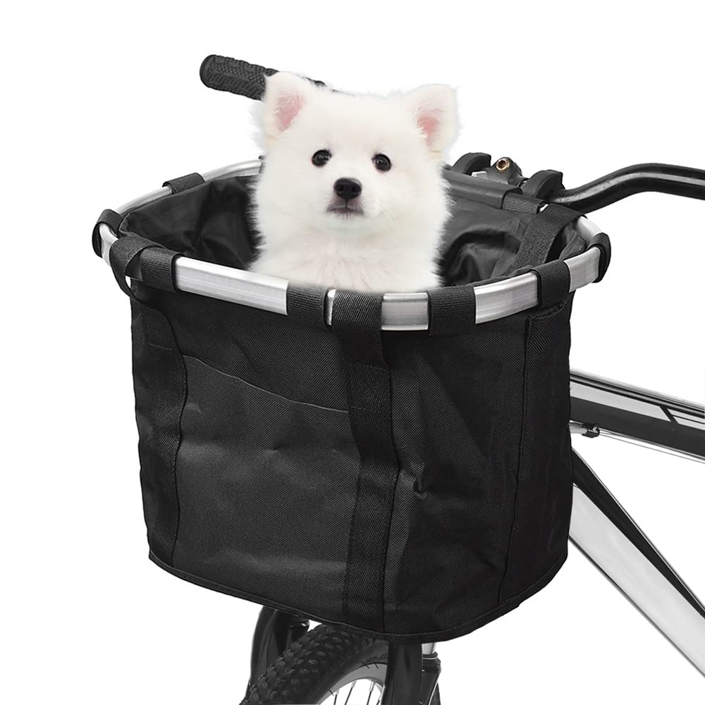 Lixada Bike Basket, Small Pet Cat Dog Carrier Bicycle Handlebar Front Basket Folding Detachable Removable Easy Install Quick Rel