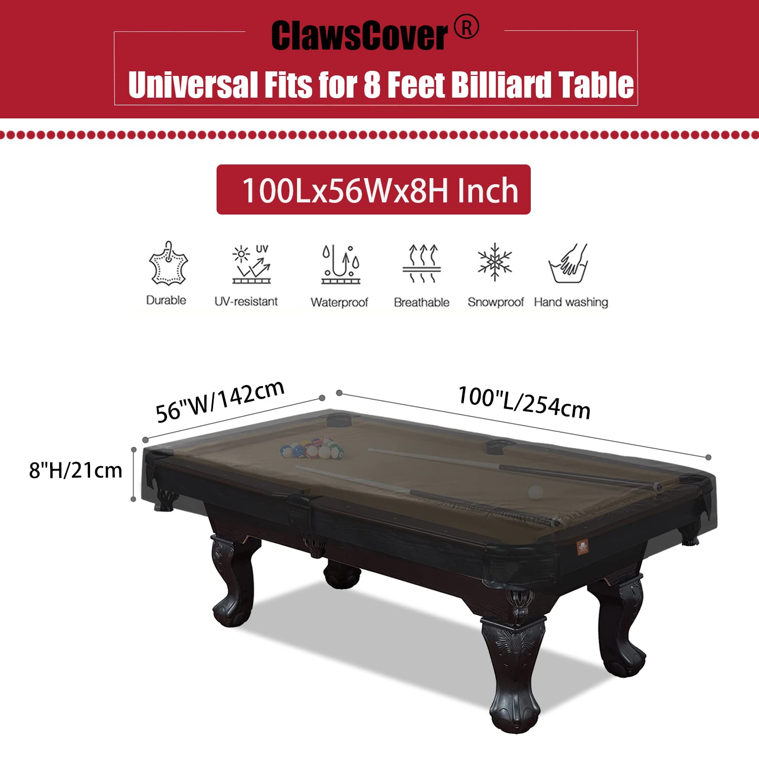 7/8/9 Feet Billiard Pool Table Covers Waterproof Outdoor Indoor Scrathed-Free Polyester Cloth All Season Rain Dust Sun Protectio