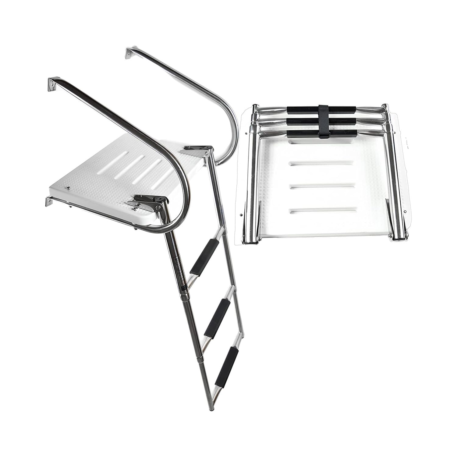 MARINE CITY 304 Stainless Steel 3 Step I/B Swim Platform Ladder - Telescoping Boat Ladder with Electro-Polished Rails and 3 Anti