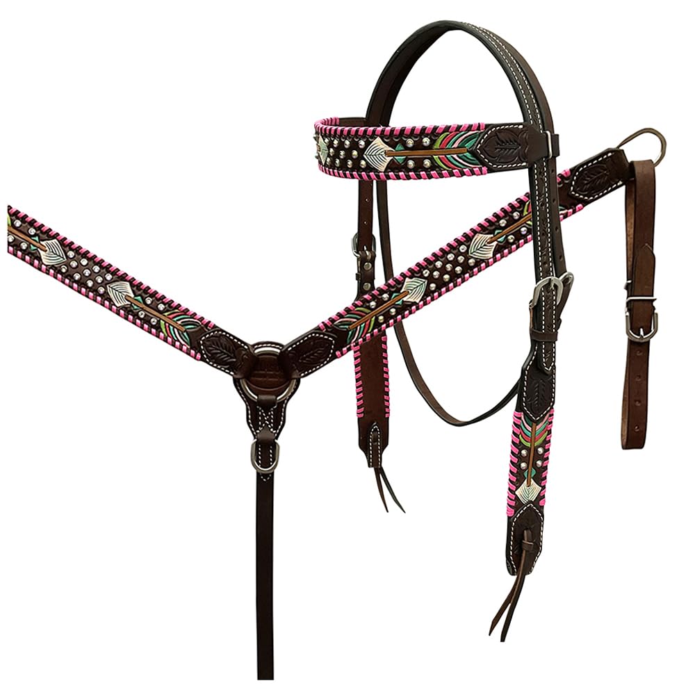 HILASON Western Horse Headstall Breast Collar Tack American Leather Dark Brown Harness | for Horses and
