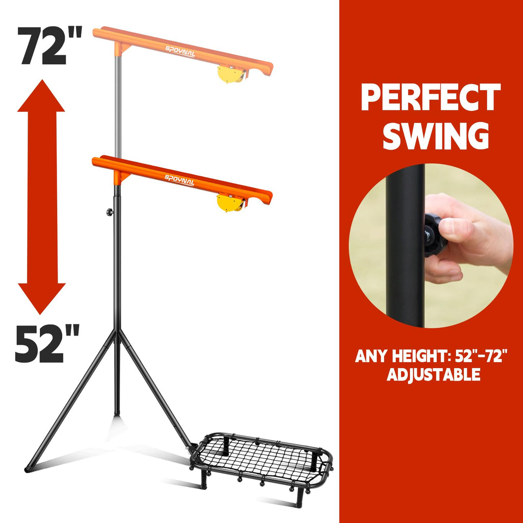 Spoynal Baseball Auto Soft Toss Trainer With Rebound Net - Adjustable Height 52 ''-72 '', 8-Ball Capacity, 6/8/10S Auto-Drop, Re