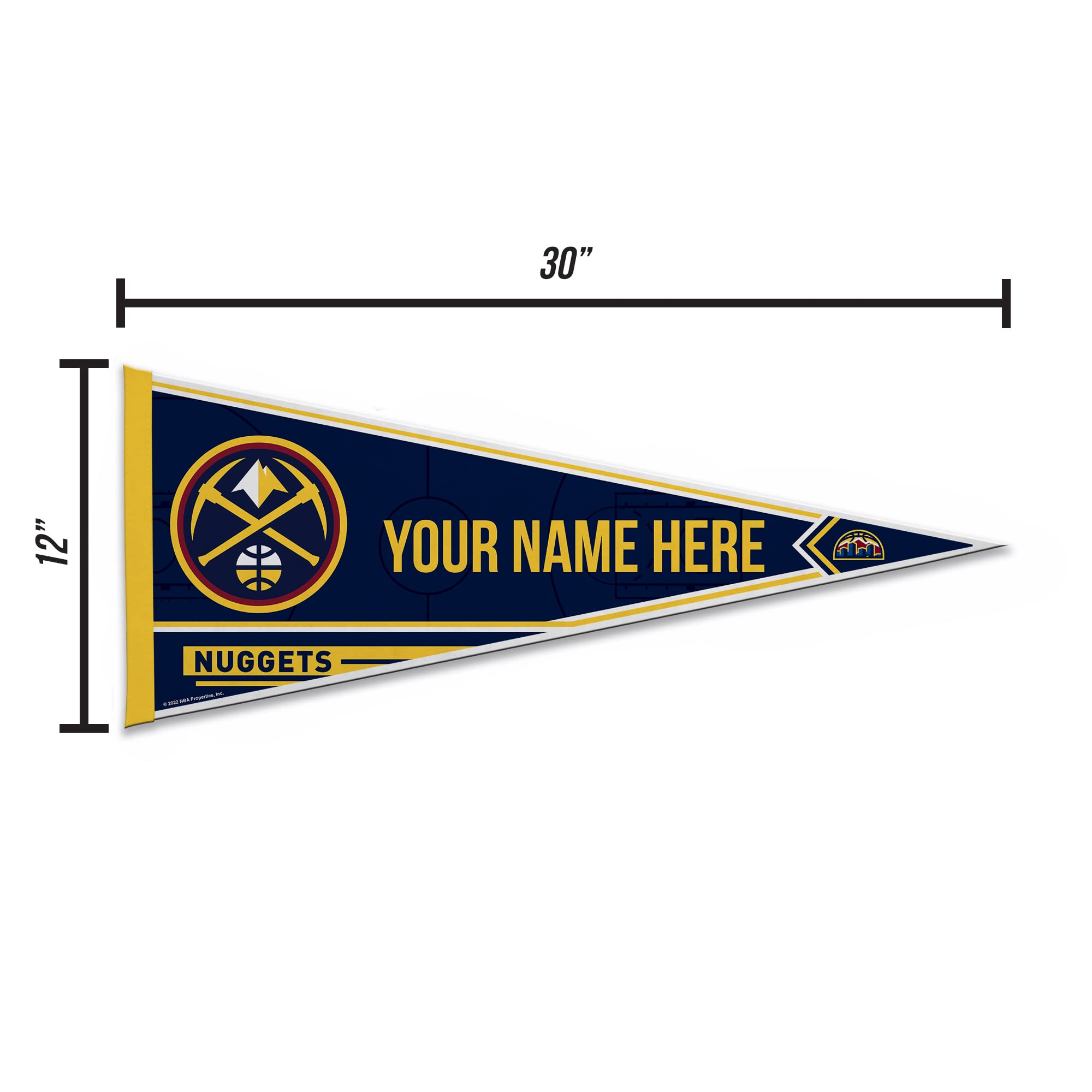 Rico Industries Nba Basketball Denver Nuggets Personalized - Custom 12'' X 30'' Soft Felt Pennant - Ez To Hang