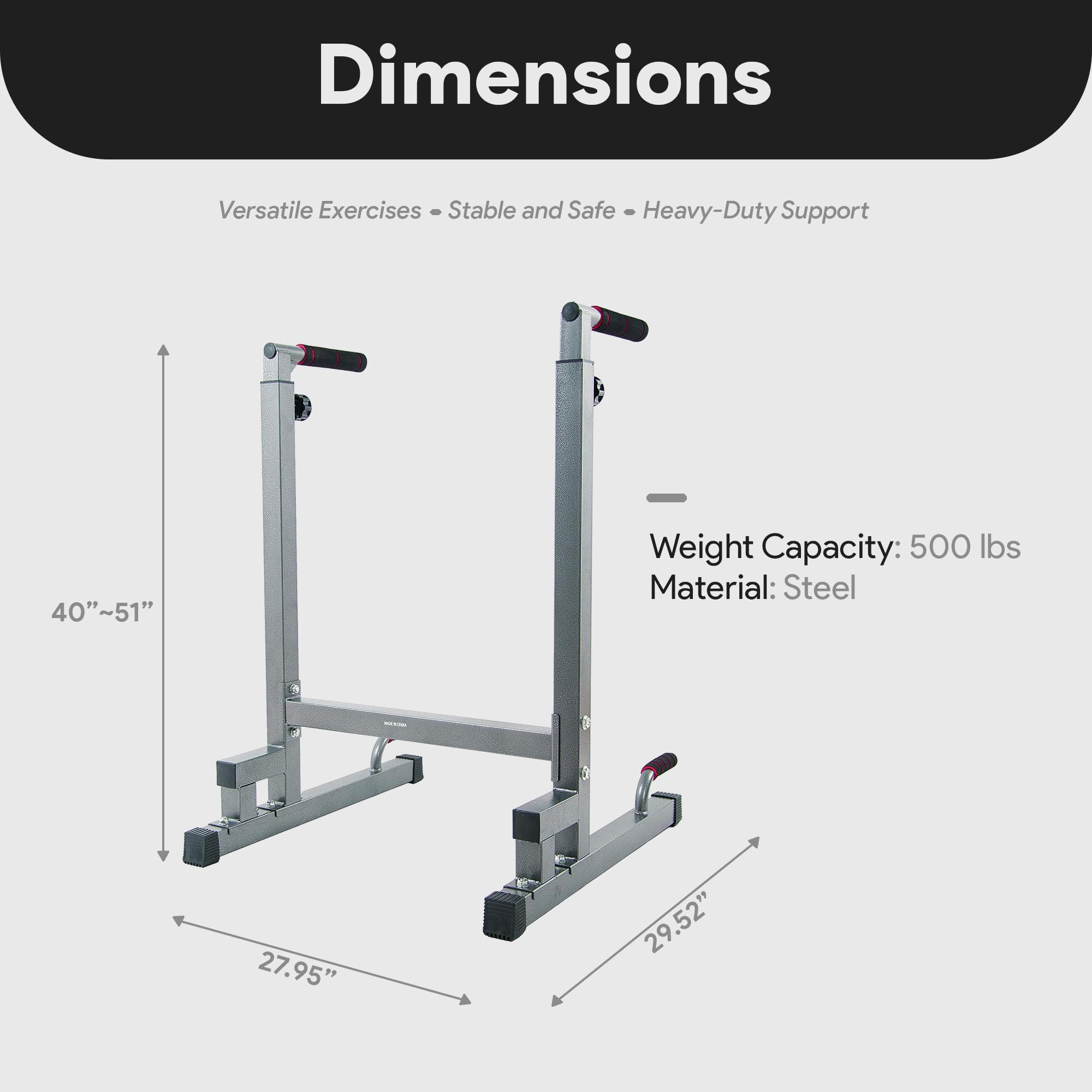 Balancefrom Multi-Function Dip Stand Dip Station Dip Bar With Improved Structure Design, 500-Pound Capacity, Gray