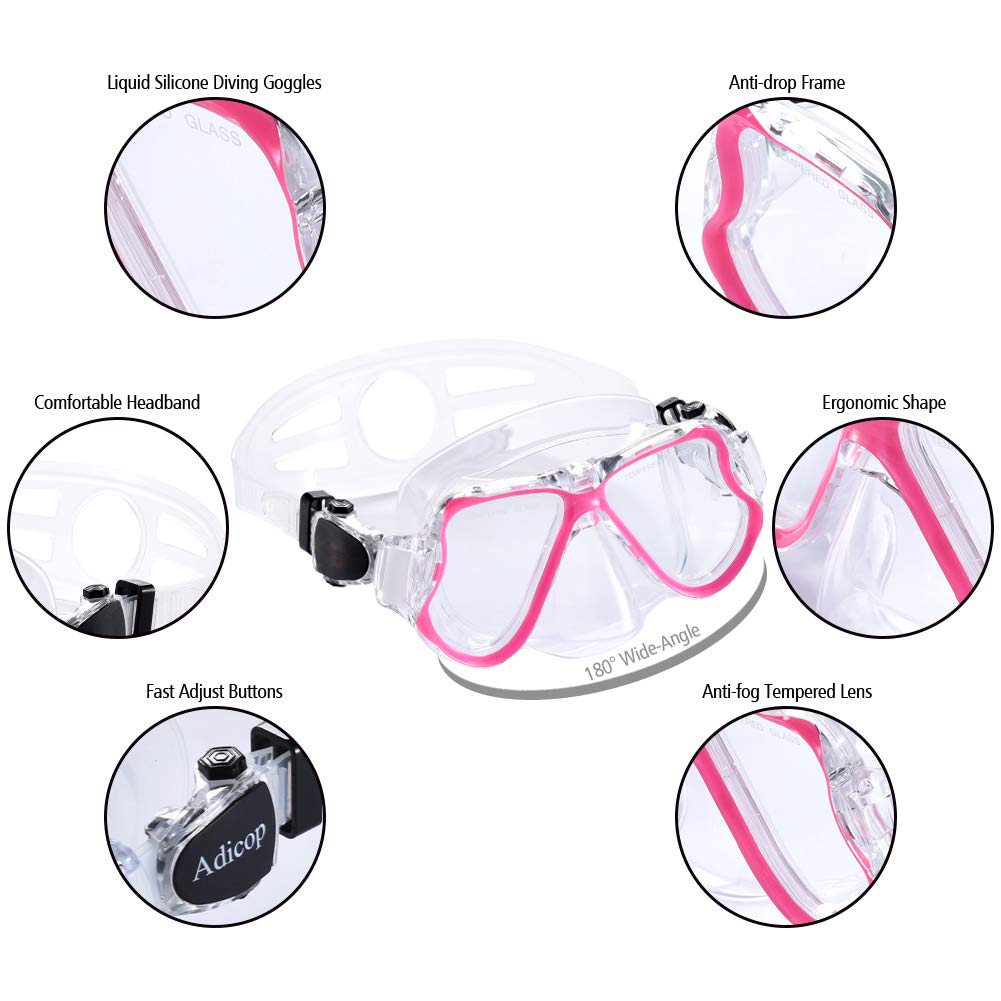 Adicop Kids Mask Fin Snorkel Set For 3-7 Years Old Boys And Girls With Panoramic Snorkel Mask Diving Goggles Dry Top Snorkel And