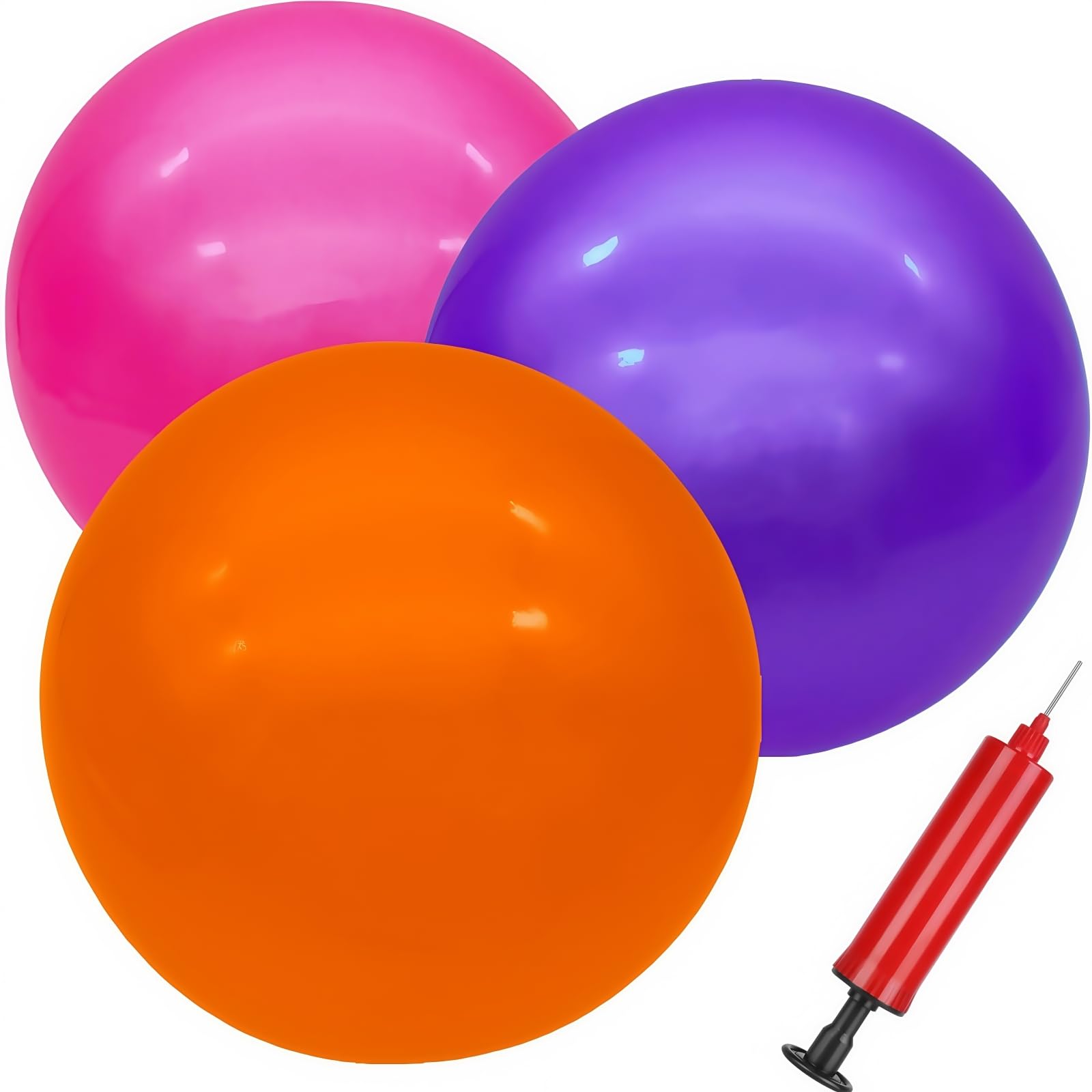 GCQJOQ 3 Pcs 6 Inch Inflatable Bouncy Balls, with 1 Hand Air Pump, Purple, Orange, Pink