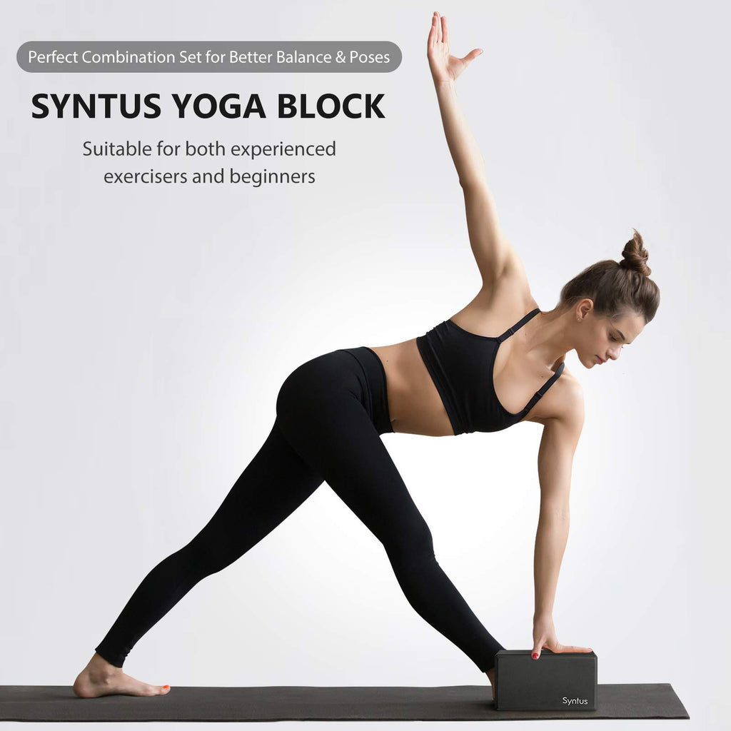 Syntus Yoga Block And Yoga Strap Set, 2 Eva Foam Soft Non-Slip Yoga Blocks 9   6   4 Inches, 8Ft Metal D-Ring Strap For Yoga, Ge