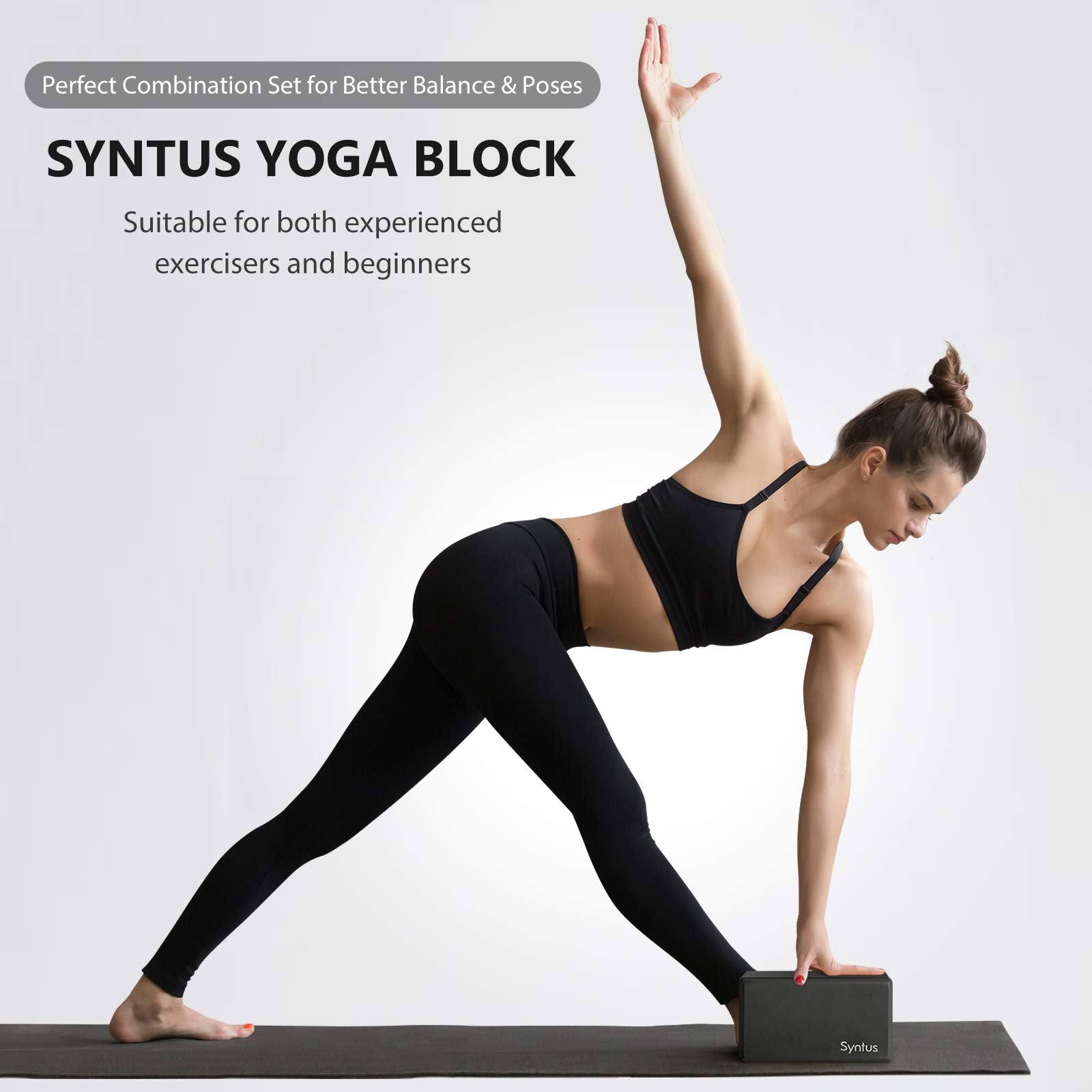Syntus Yoga Block And Yoga Strap Set, 2 Eva Foam Soft Non-Slip Yoga Blocks 9   6   4 Inches, 8Ft Metal D-Ring Strap For Yoga, Ge