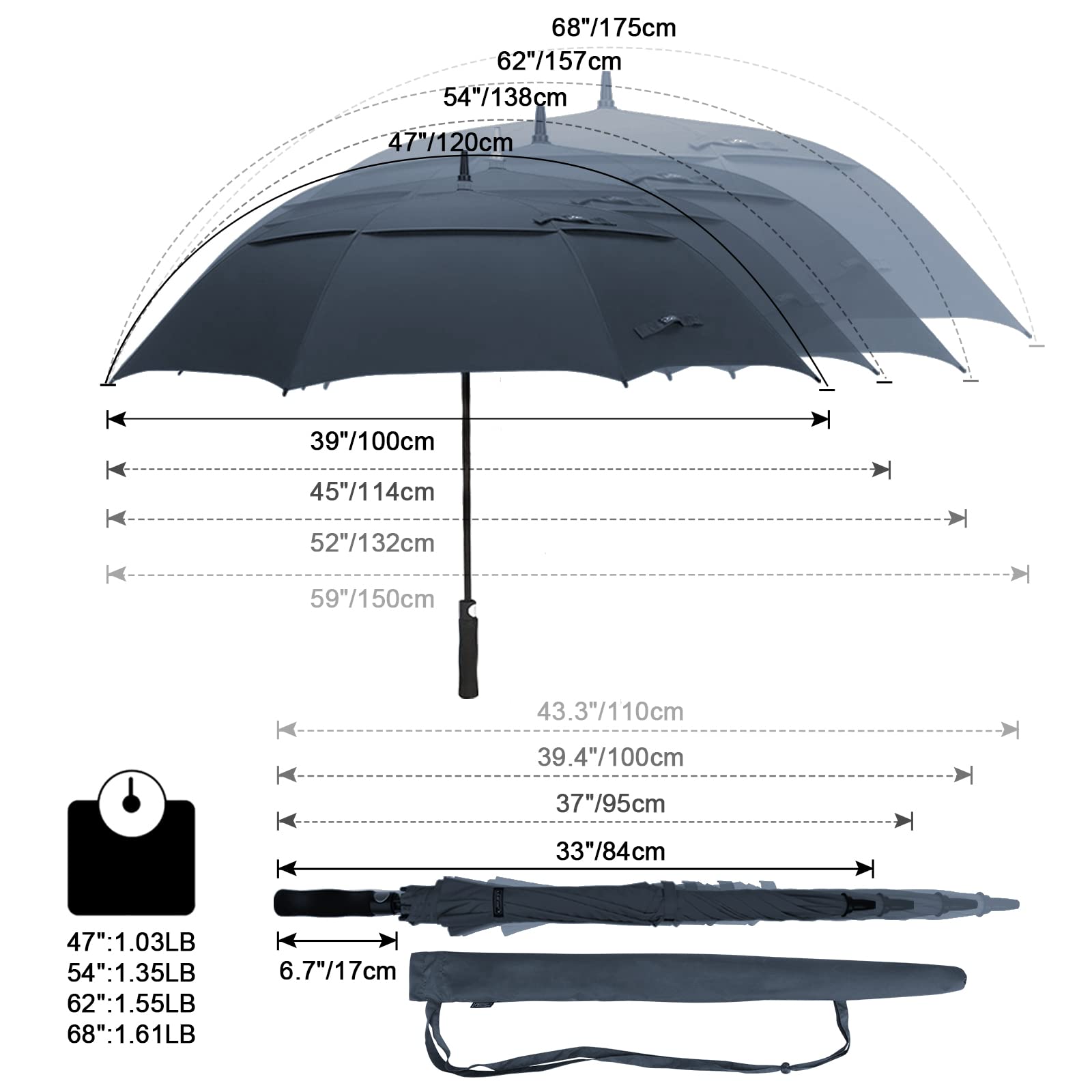 G4Free 68 Inch Automatic Open Golf Umbrella Double Canopy Extra Large Oversize Windproof Waterproof Stick Umbrellas(Navy Blue)