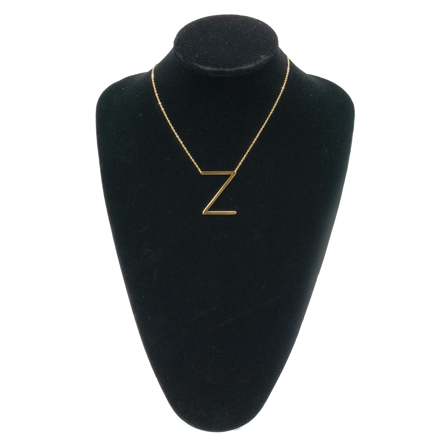 Momol Sideways Initial Necklace 18K Gold Plated Stainless Steel Large Big Letter Z Pendant Necklace Script Name Monogram Necklac