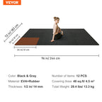 Vevor 12 Pcs 1/2 Inch Thick Gym Floor Mats, 24'' X 24'' Eva Foam & Rubber Top Interlocking Workout Floor Mats With 48 Sq.Ft Cove