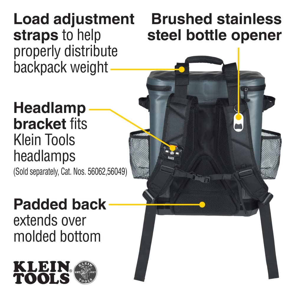 Klein Tools 62810Bpclr Cooler Backpack, 30 Cans Insulated Backpack Cooler, Rugged Bottom, Ideal For Jobsite, Hunting, Camping Or