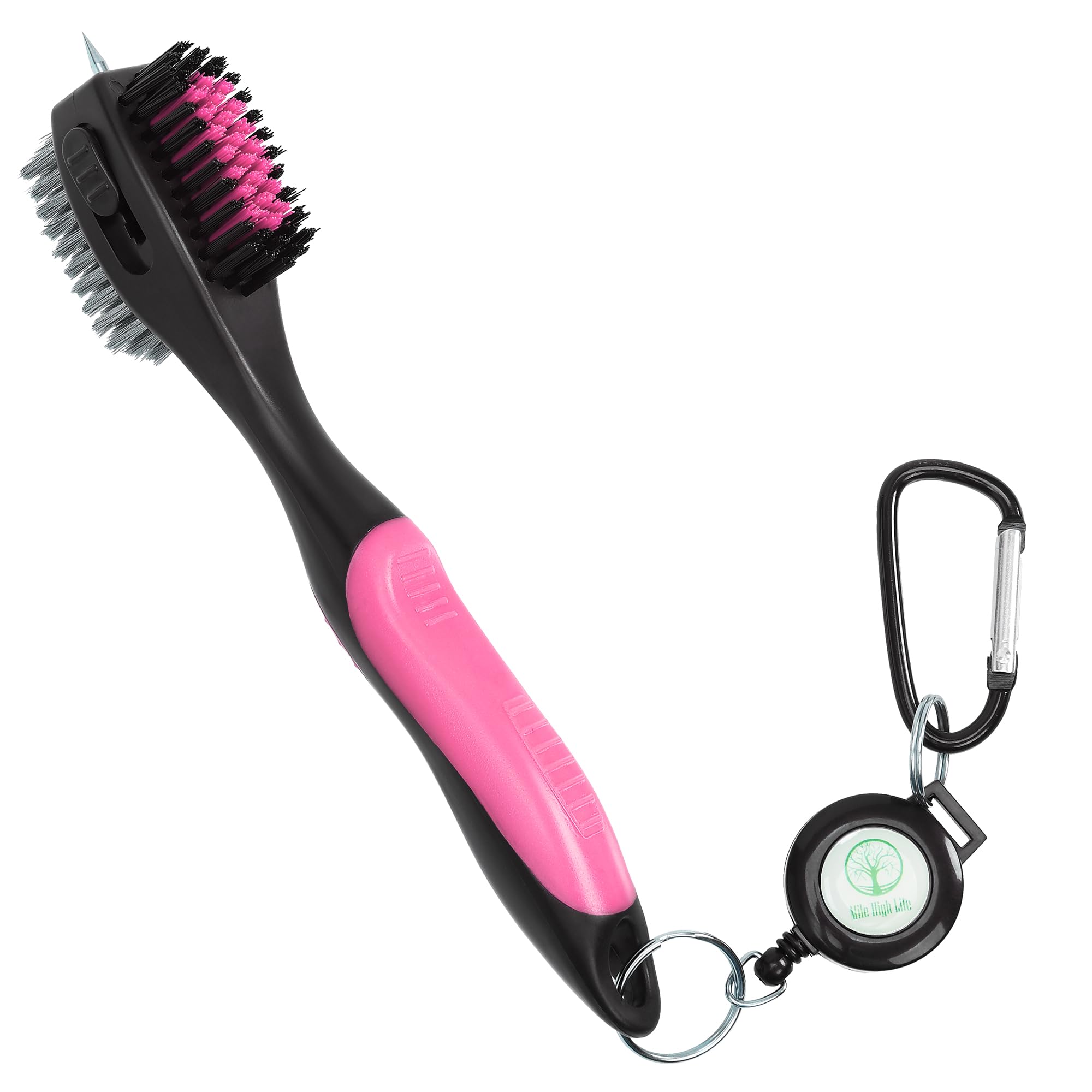 Mile High Life Golf Club Brush, Oversized Brush with Rubber Hand Grip, Club Groove Cleaner with 2 Ft Retractable Extension Cord 