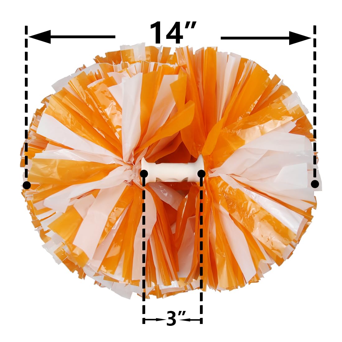 Hooshing 2Pcs Pom Poms Cheerleading Orange And White Pompoms With Baton Handle For Team Spirit Sports Dance Cheering Girls Kids