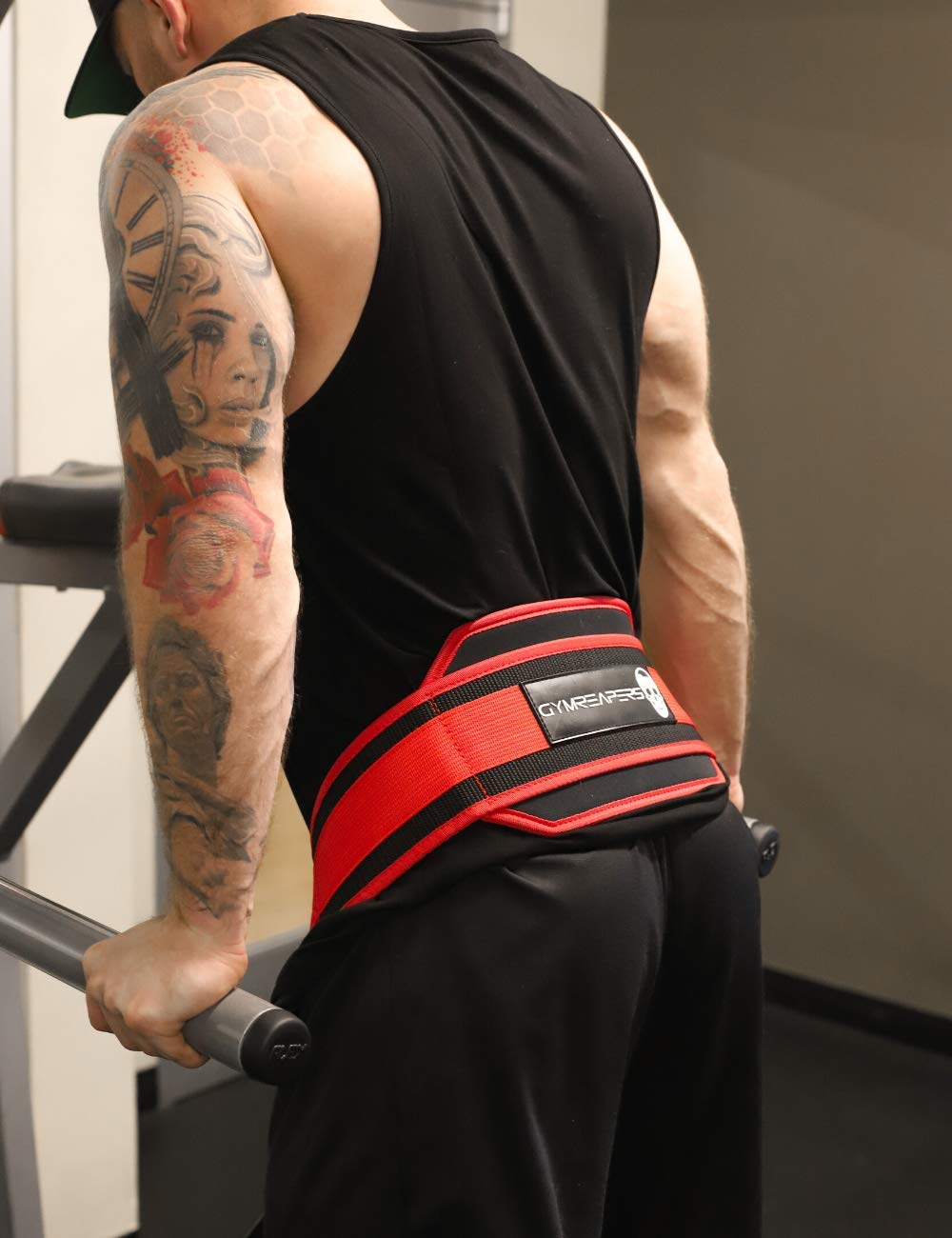 Gymreapers Dip Belt With Chain For Weightlifting, Pull Ups, Dips - Heavy Duty Steel Chain For Added Weight Training (Red)