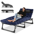 Portable Folding Camping Cot, Adjustable 4-Position Adults Reclining Chaise With Pillow, Outdoor Lounge Chair Sleeping Cots Bed,