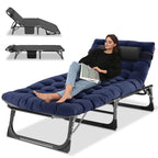 Portable Folding Camping Cot, Adjustable 4-Position Adults Reclining Chaise With Pillow, Outdoor Lounge Chair Sleeping Cots Bed,