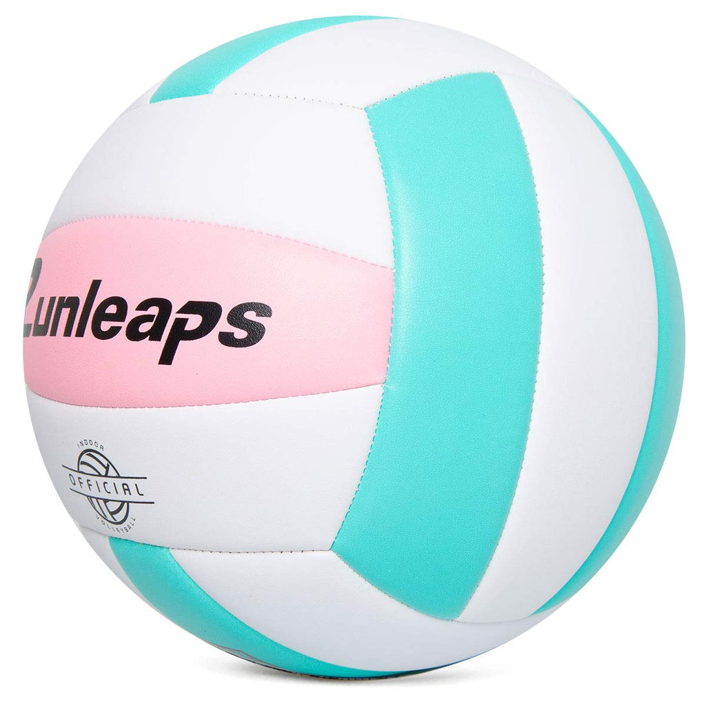 Runleaps Soft Indoor Volleyball Waterproof Volleyball Light Touch Recreational Ball For Pool Gym Indoor Outdoor (Pink/Light Blue