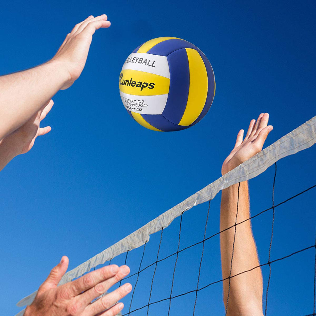 Runleaps Volleyball, Waterproof Indoor Outdoor Volleyball For Beach Game Gym Training, Official Size 5 (Blue-Yellow-White)