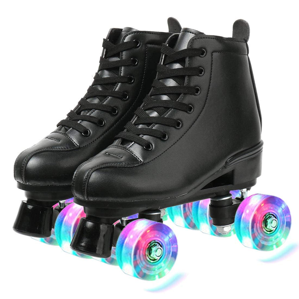 Xudrez Classic Roller Skates High-Top Double-Row Leather Roller Skates For Women And Men (Black Flash Wheel,10)