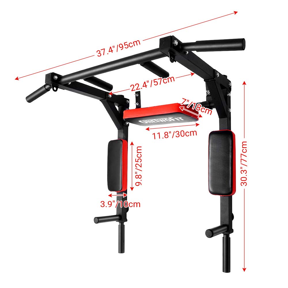 Onetwofit Multifunctional Wall Mounted Pull Up Bar Chin Up Bar Dip Station For Indoor Home Gym Workout, Power Tower Set Training
