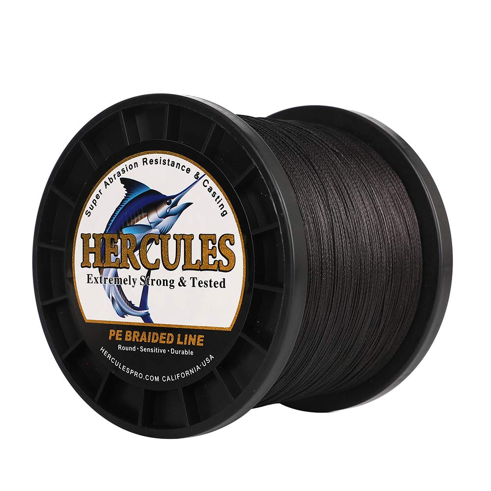 Hercules Braided Fishing Line 1500M 1640Yds 10Lbs-200Lbs Pe Superline 8 Strands (Black 120Lb/54.5Kg 0.58Mm)