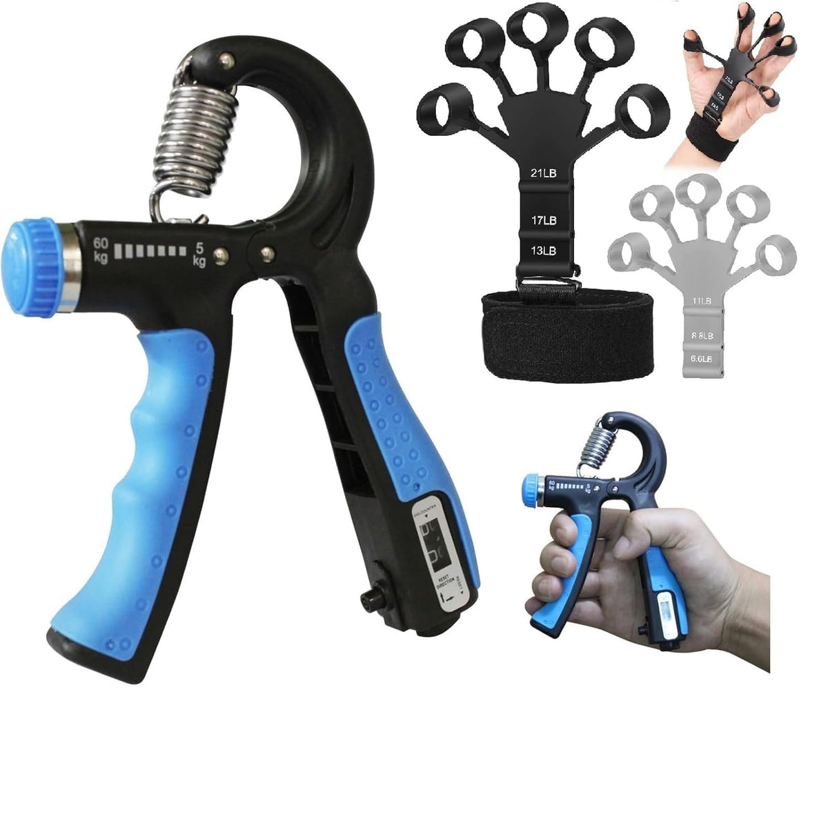 XYNO Grip Strength Combo Kit  Adjustable Hand Gripper (560 kg) & Finger Exerciser | Forearm, Wrist & Finger Strength Trainer f