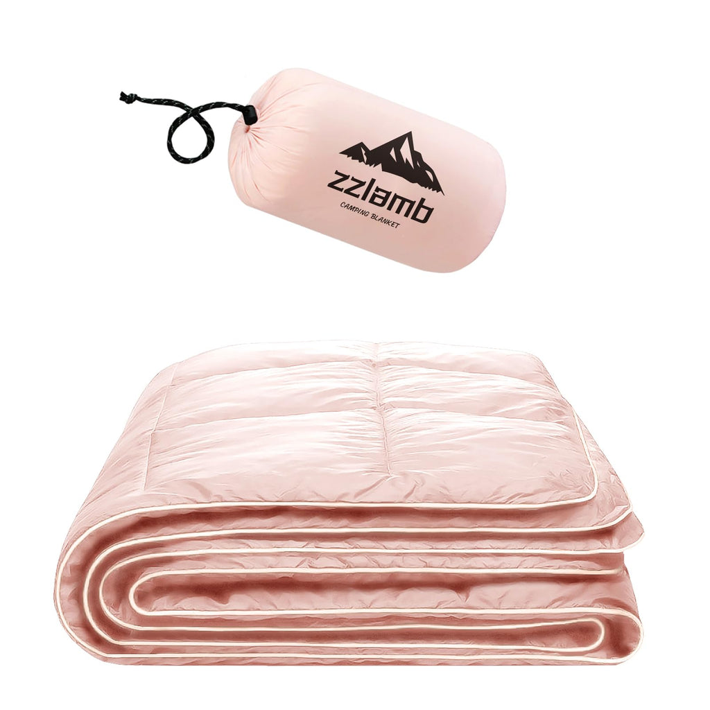 Zzlamb Cherry Pink Basic Water-Repellent Down Alternative Camping Blanket For Adults, Compact Lightweight Soft Puffy Blanket, Wa