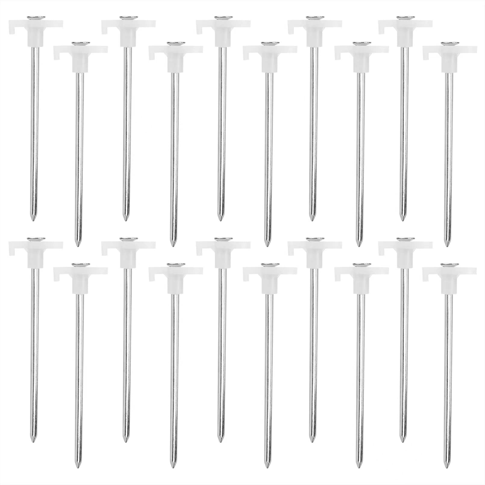 Tent Stakes, Galvanized Steel Pop Up Tent Stakes Pegs With Fluorescent Stopper For Pitching Camping Tents Canopy (White 20Pcs)