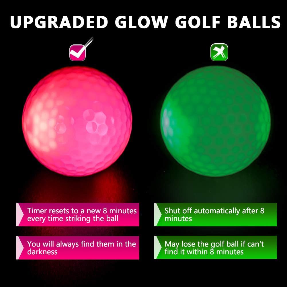 Thiodoon Glow In The Dark Golf Balls Light Up Led Golf Balls Night Golf Gift Sets For Men Kids Women 3 Pack