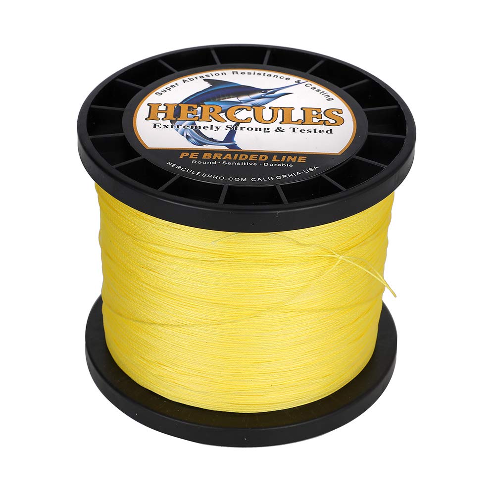 Hercules Braided Fishing Line 1500M 1640Yds 10Lbs-200Lbs Pe Superline 8 Strands (Yellow 15Lb/6.8Kg 0.16Mm)