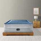 Intex: Dura-Beam Deluxe Comfort-Plush Air Mattress - 22'' Queen Blue - Built-In Electric Pump, Durable Fiber-Tech, Carry Bag Inc