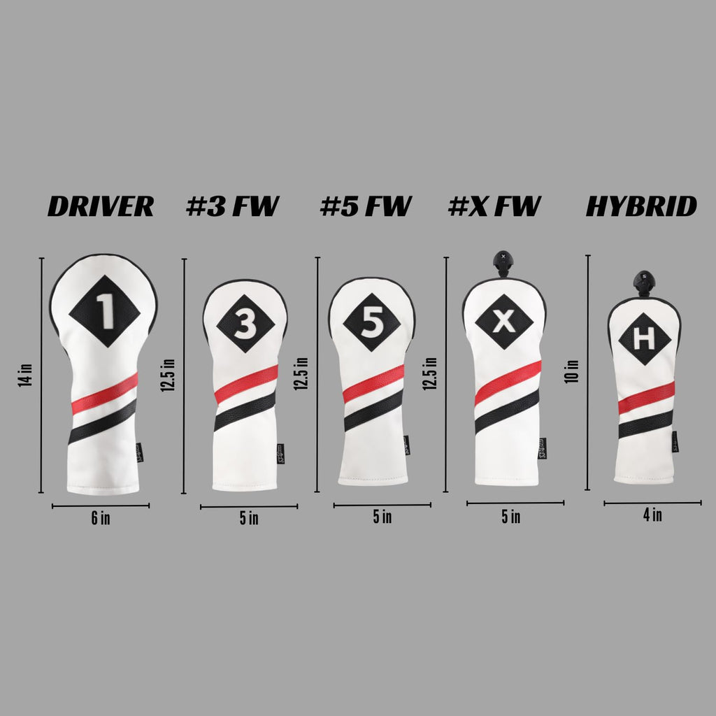 Majek Retro Golf Headcovers White Red And Black Vintage Leather Style 1 3 5 X H Driver Fairway And Hybrid Head Covers Fits 460Cc
