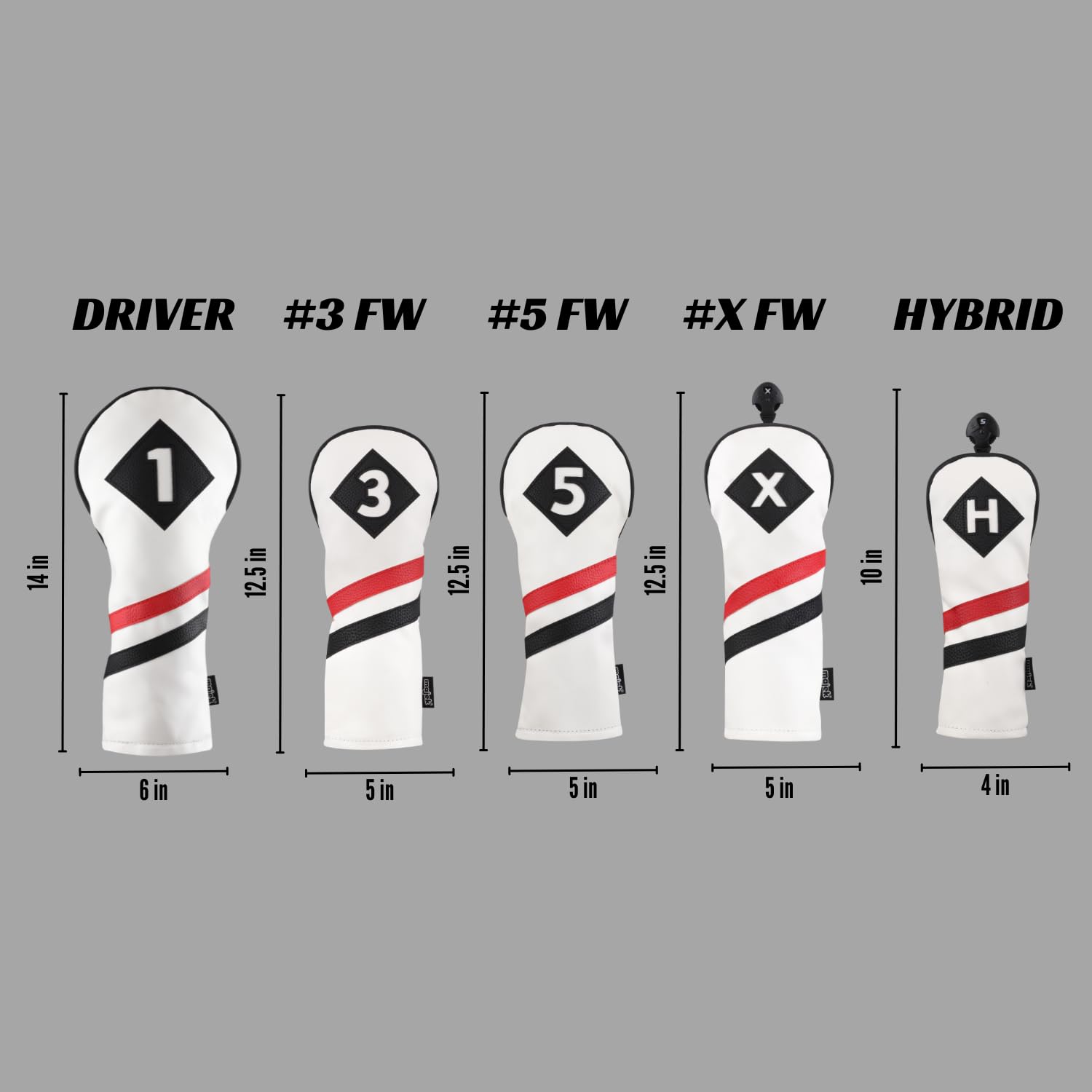 Majek Retro Golf Headcovers White Red And Black Vintage Leather Style 1 3 5 X H Driver Fairway And Hybrid Head Covers Fits 460Cc