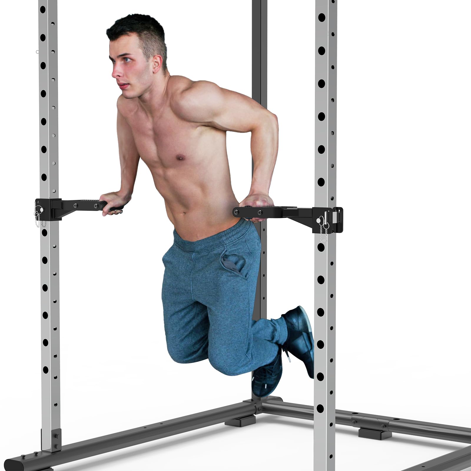Kipika Muti-Grip Dip Bars Attachment For 2'' X 2'' Power Rack, Wide & Narrow Grip Handles Squat Rack Dip Accessories For Home Gy