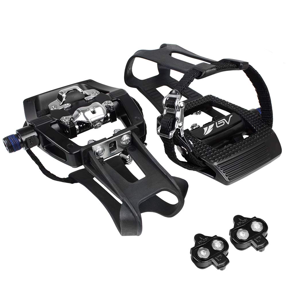 Bv Bike Pedals Shimano Spd/Look Delta Compatible 9/16'' With Toe Clips - Peloton Pedals For Regular Shoes - Toe Cages For Peloto