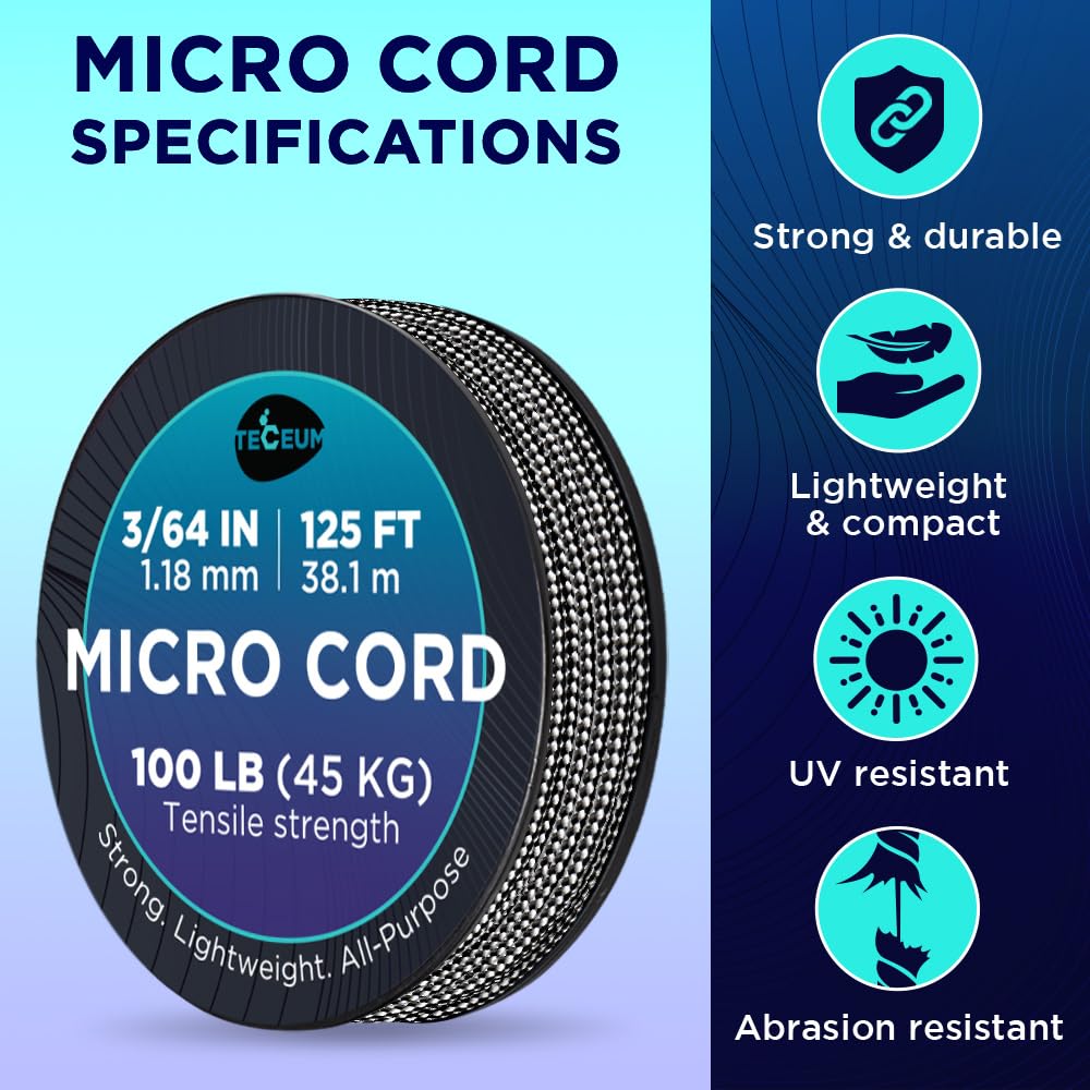 Teceum Micro Paracord - Urban Camo - 1.18 Mm X 125 Ft - Micro Utility Cord - Thin Braided Paracord Rope Nylon Polyester - Wind C
